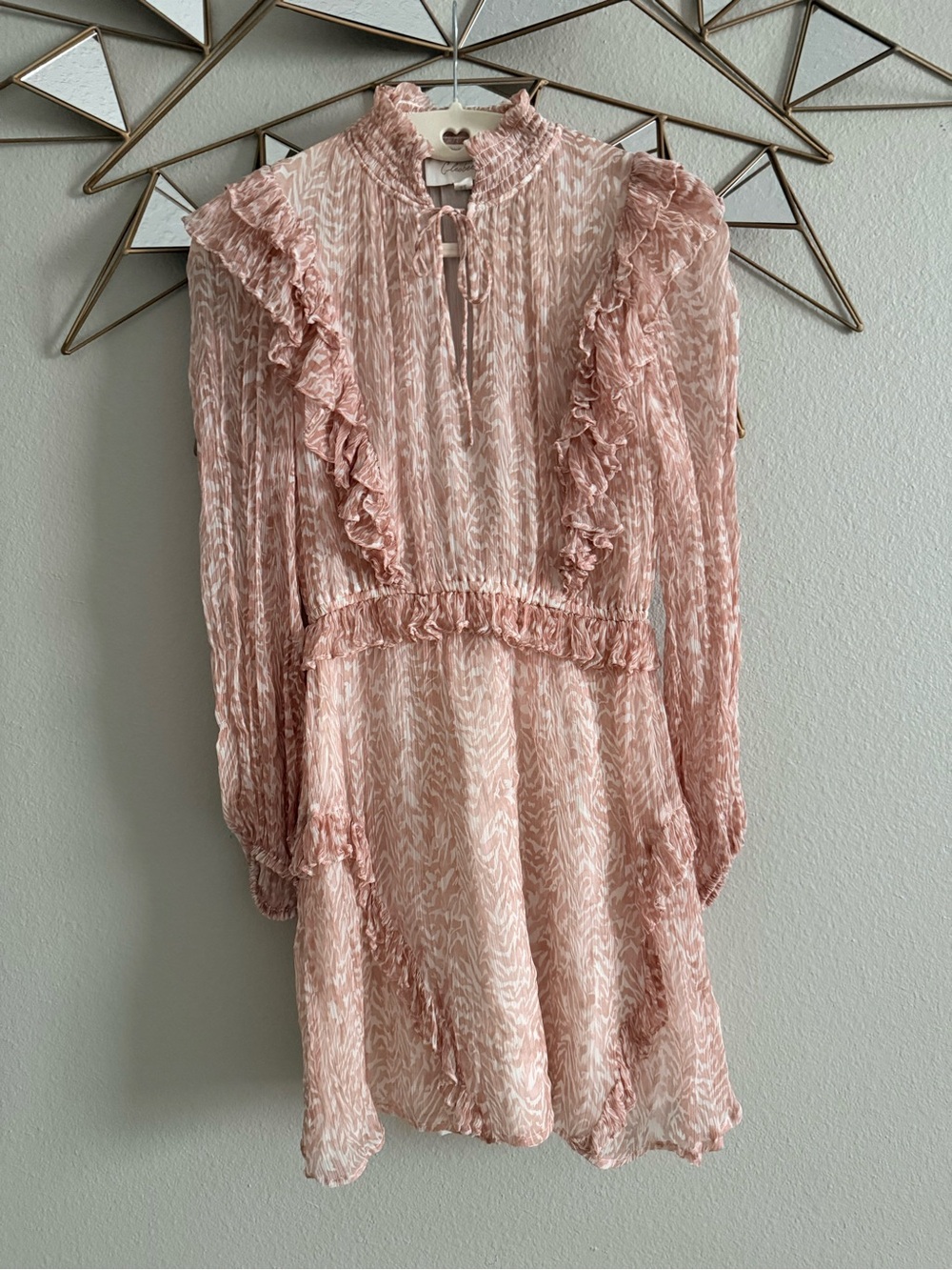 Cleobella Ruffled Pink Mini Dress with High Neck XS NWOT